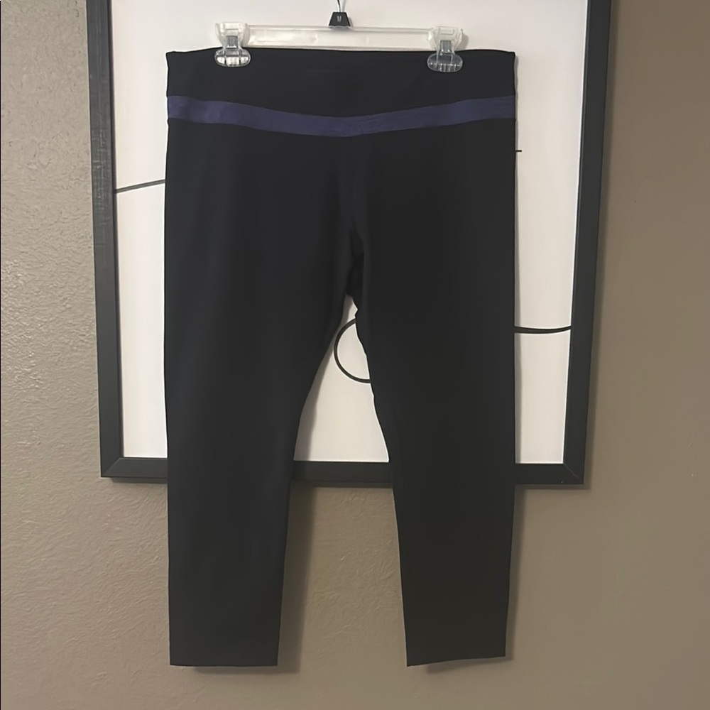 Black Cropped Length Leggings with Purple Waistband